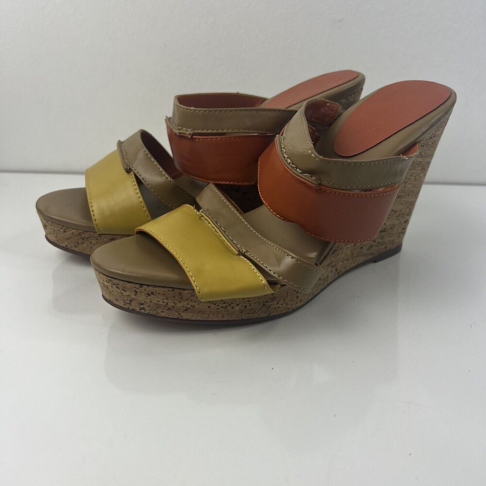 Ann Marino Wedge Sandals Brown Orange And Yellow Size 7M